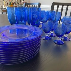 Egermann Bohemian Glassware set with plates - Cobalt